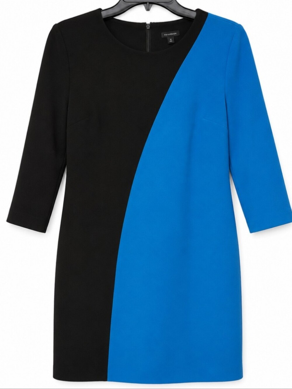 Ann Taylor Women's Black and Bright Blue Colorblock Shift Midi Dress